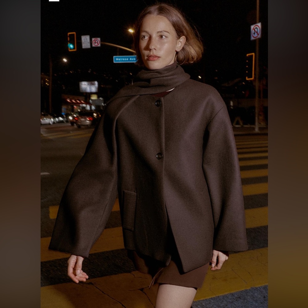 ZARA Brown Short Coat with Detachable scarf